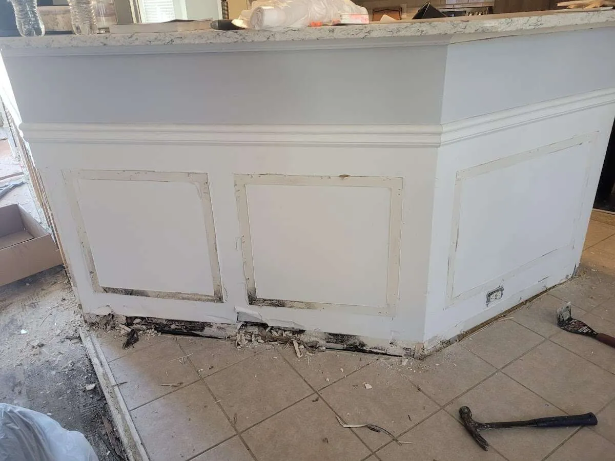 Water damage and mold on kitchen during Burst Pipe Cleanup in North Palm Beach